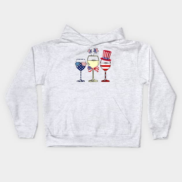 Red White Blue Wine Glasses American Flag Kids Hoodie by dreadtwank